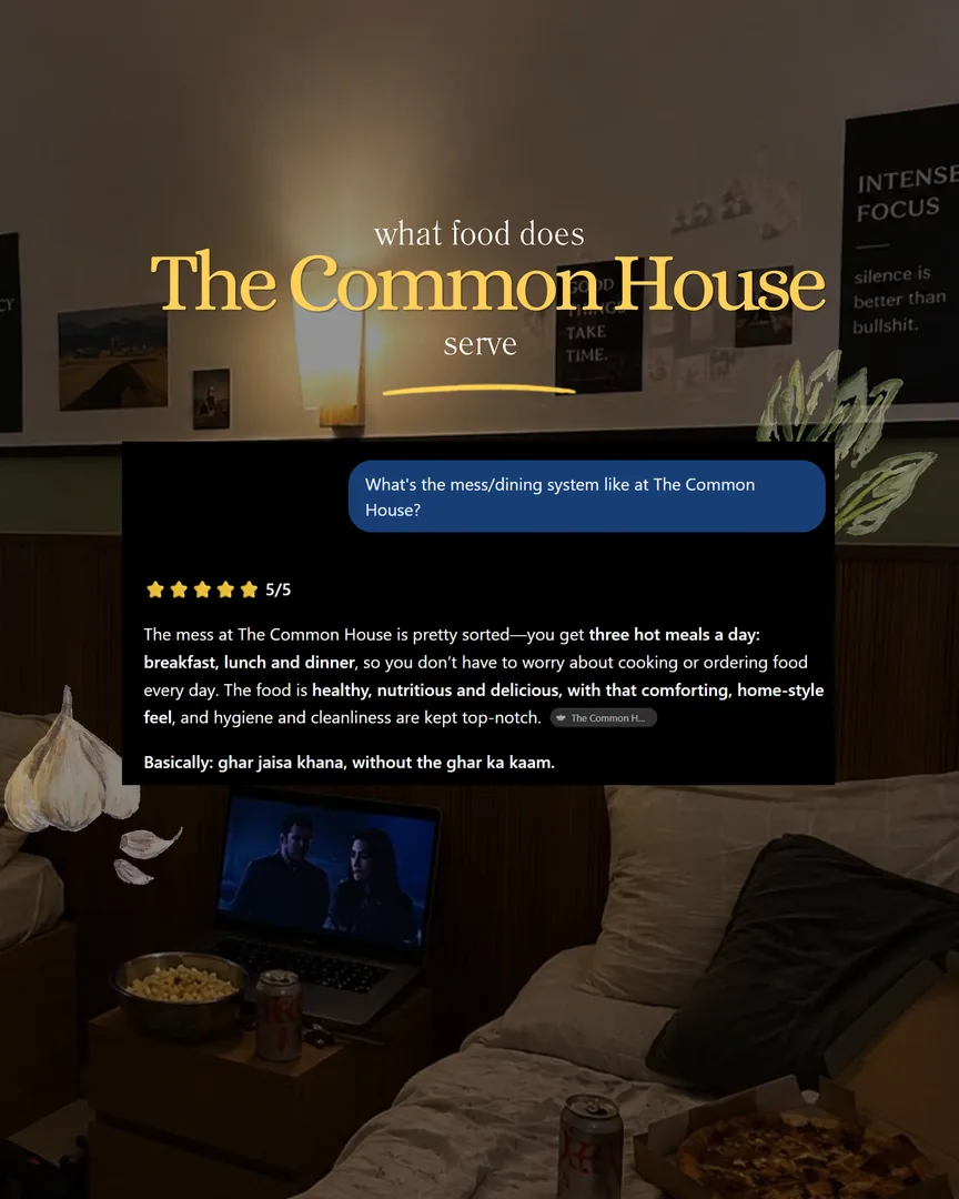 Instagram post: “What food does The Common House serve”, describing three home-style meals a day